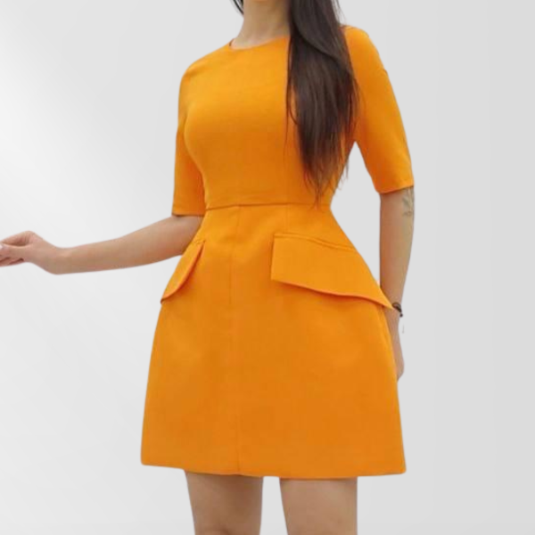 Women A-Line Dress with flap pocket