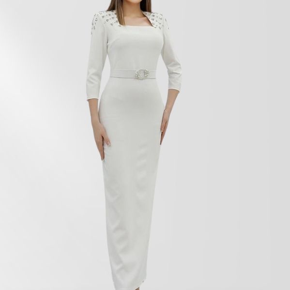 White Studded Long Dress