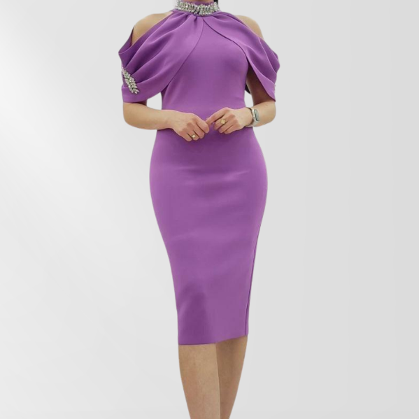 Women Turtleneck Dress with Studs