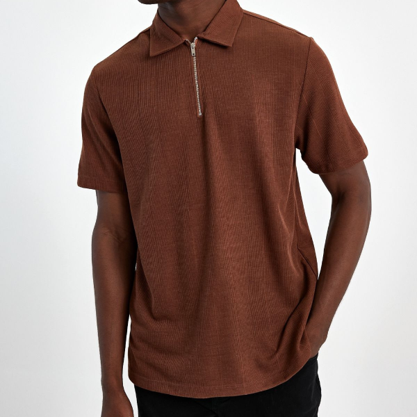 Guys Brown Zip Tshirt