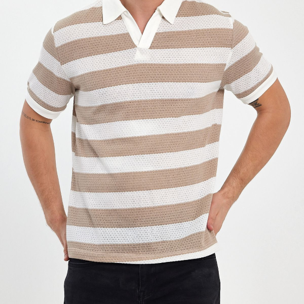 White and Brown Striped Mens Tshirt
