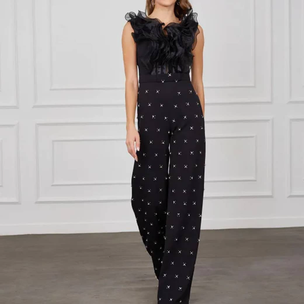 Luxury Black Stoned Jumpsuit