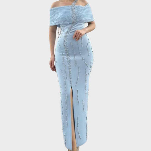 Long Stoned Light-blue Dress