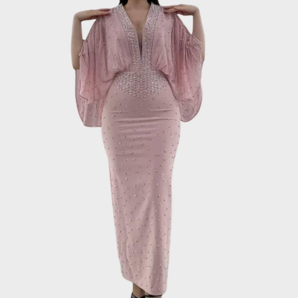 Long Beaded Peach Dress