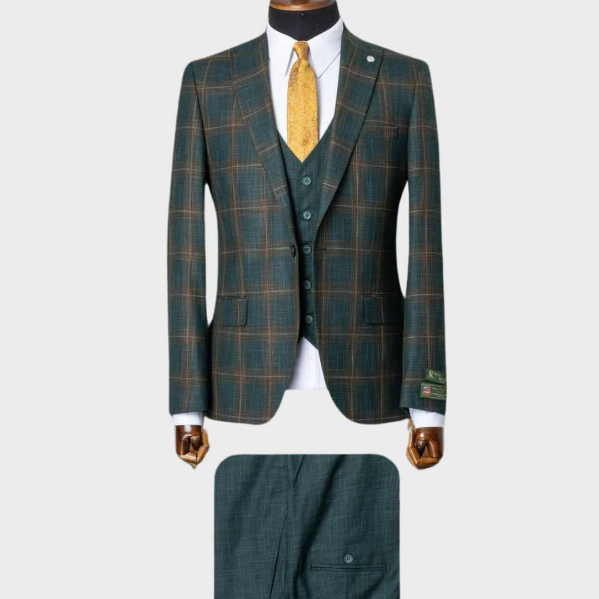 2pcs Dark Green Plaid Formal Suit