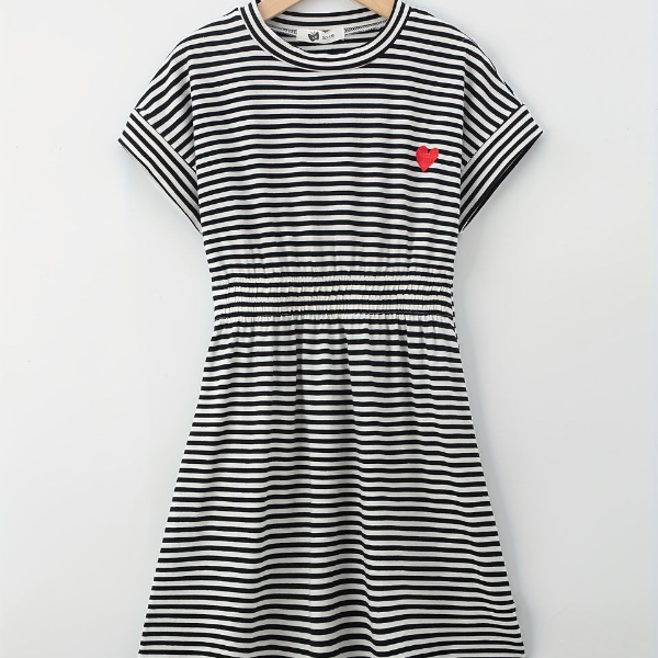 Kiddies Black and White Striped Dress