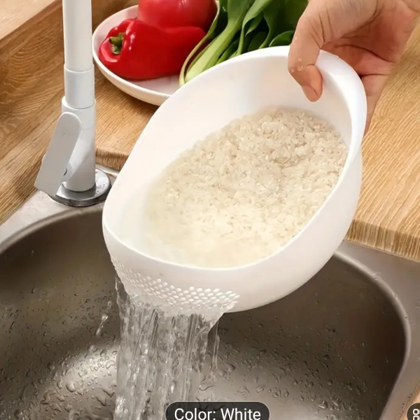 Multifunctional food -safe rice washing bowl with easy-drain filter net, Kitchen drain effect