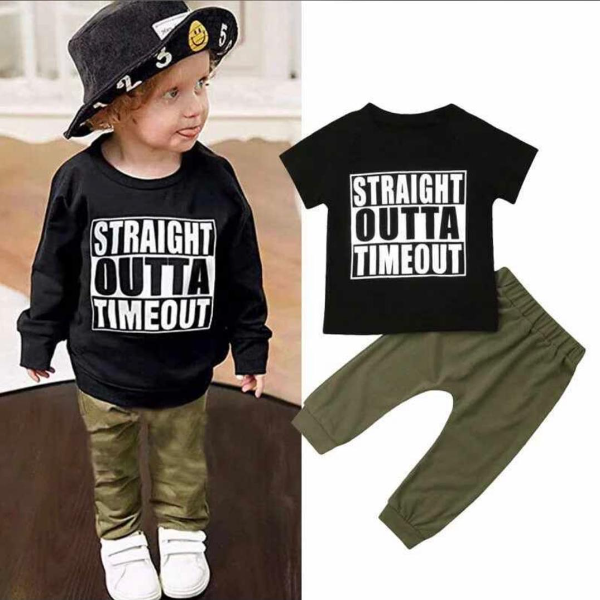 Straight Outta Timeout fashion shirt and Amry green trouser