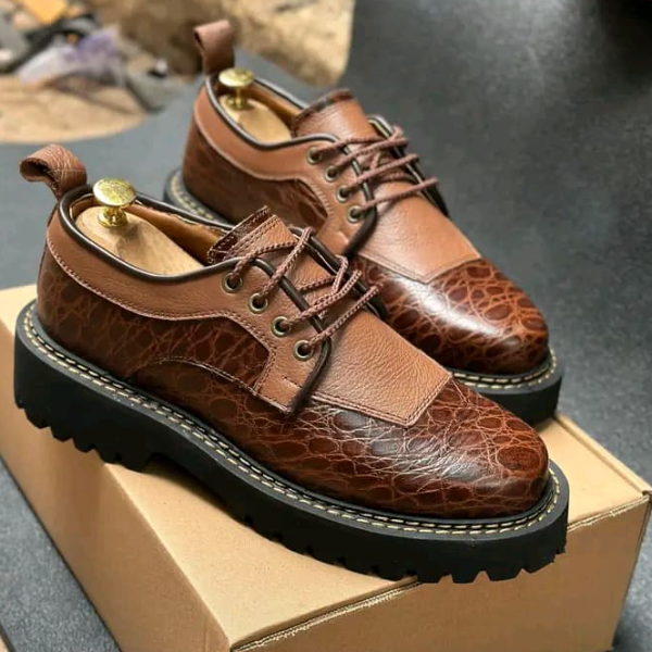 Men Leather British Casual Shoes Lattice Lace up Shoe