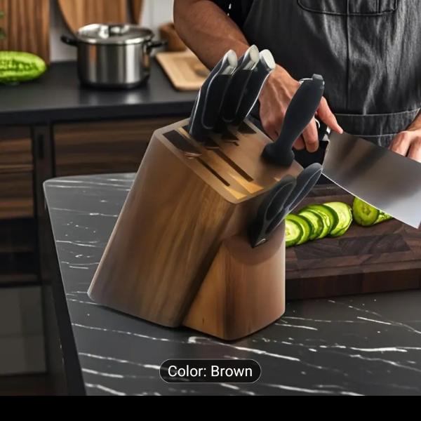 7 IN 1 Natural wood Kitchen Knives Storage Rack Multi-functional organiser for various types of knives