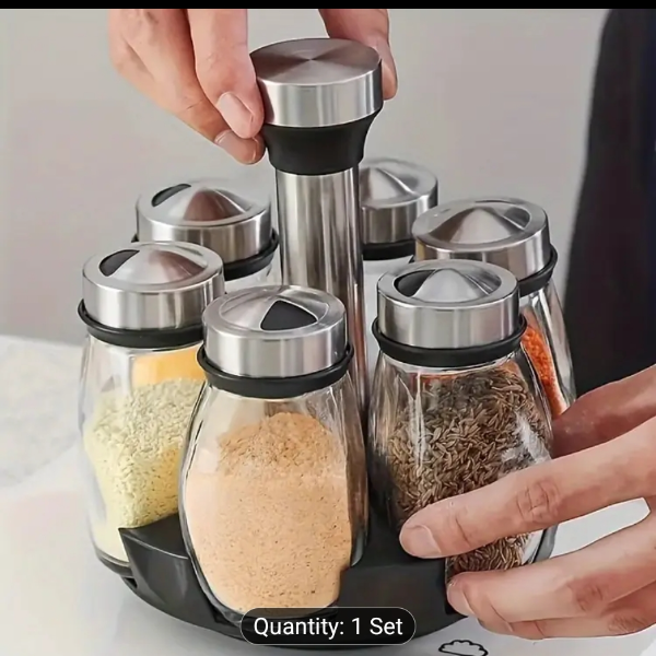 1 set spices and seasonings container sets, Revolving countertop spice rack with jars